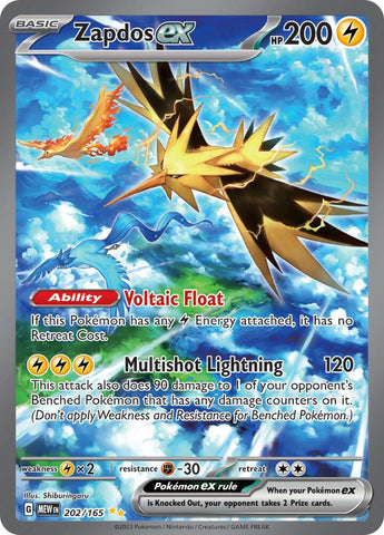 Pokemon TCG Zapdos ex - 202/165 - SV: Scarlet & Violet 151 (MEW) Special Illustration Rare